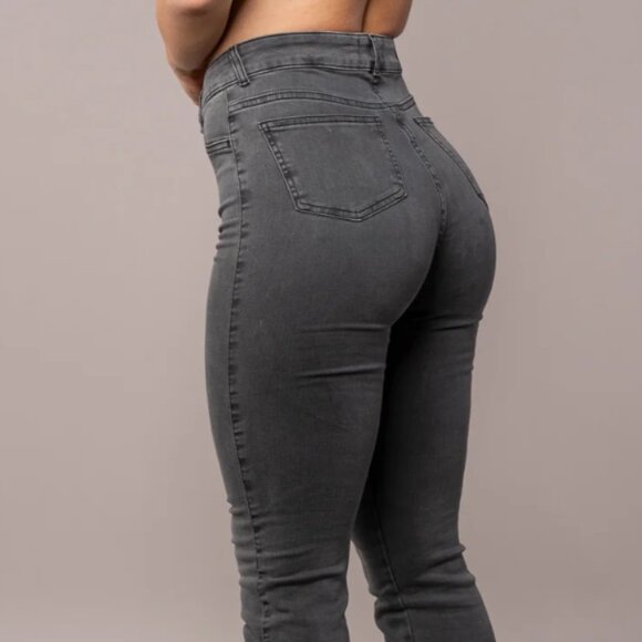 FitJeans Flare High Waisted Denim Jeans Stretchy Grey Small S TALL - Picture 1 of 4
